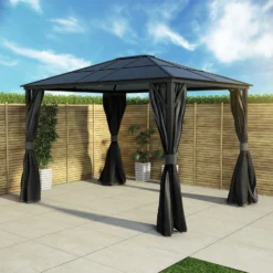 Fortrose 3x4m Black Metal Garden Gazebo With Grey Roof And Sides 11 Fortrose 3x4m Black Metal Garden Gazebo With Grey Roof And Sides -Blue Wave Supplies FTR060 3 Supersize