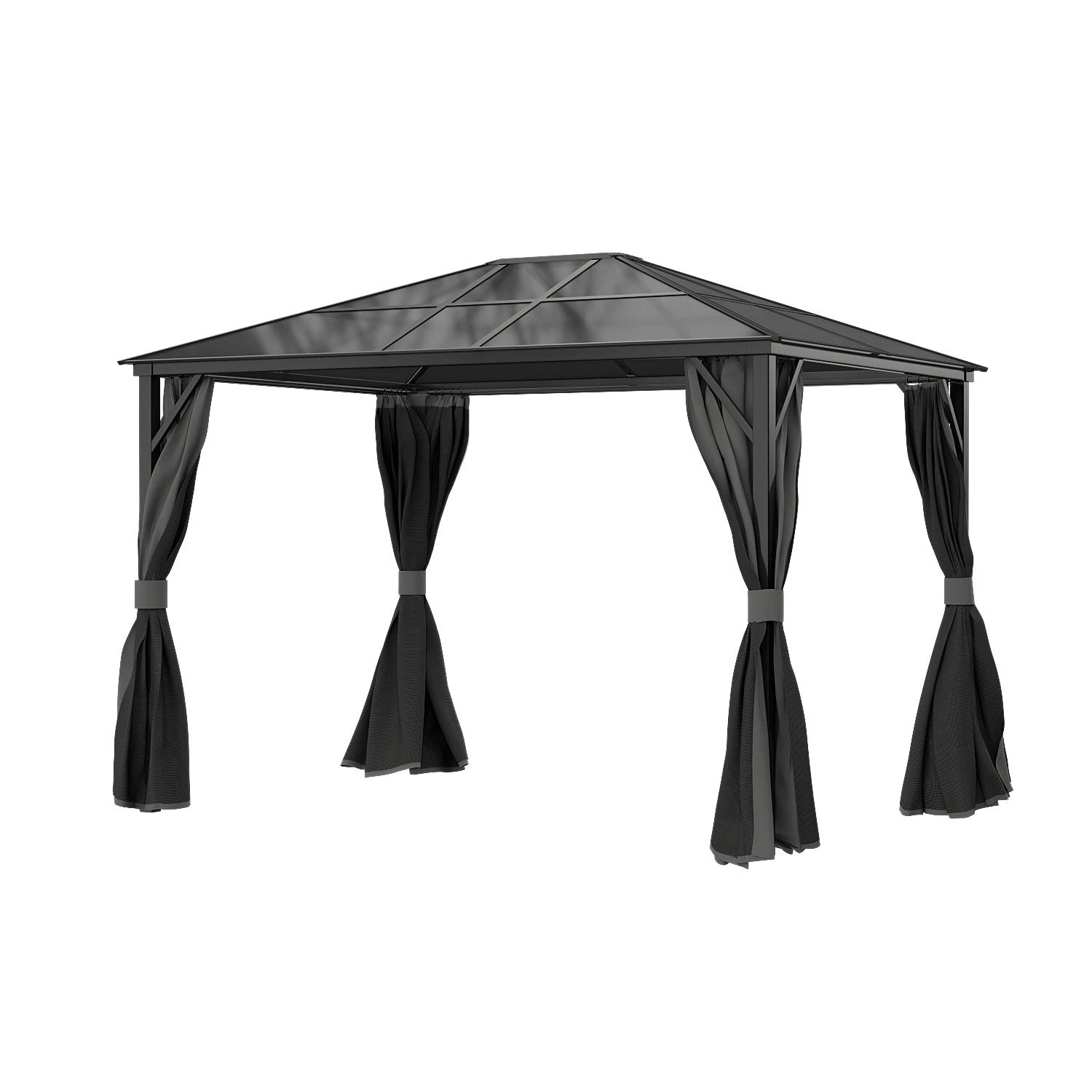 Fortrose 3x4m Black Metal Garden Gazebo With Grey Roof And Sides 6 Fortrose 3x4m Black Metal Garden Gazebo With Grey Roof And Sides - Image 6