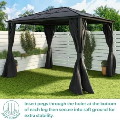 Fortrose 3x4m Black Metal Garden Gazebo With Grey Roof And Sides 16 Fortrose 3x4m Black Metal Garden Gazebo With Grey Roof And Sides -Blue Wave Supplies FTR060 6 Supersize