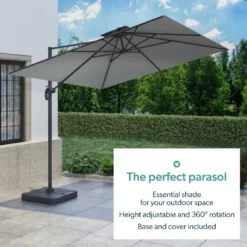 Como 3x3m Grey Square Cantilever Garden Parasol With Base And Cover -Blue Wave Supplies FTR064 4 11973625 Supersize