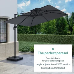 Como 3x3m Dark Grey Square Cantilever Garden Parasol With Base And Cover -Blue Wave Supplies FTR065 4 11973623 Supersize
