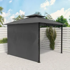 Fortrose 3x3m Black Metal BBQ Shelter Gazebo With Grey Canopy Roof And Retractable Side -Blue Wave Supplies FTR106 4 Supersize