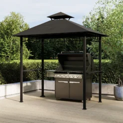 Fortrose 1.5x2.4m Black Metal BBQ Shelter Gazebo With Grey Canopy Roof