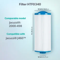 Jacuzzi® J460™ Large 40sq Ft Hot Tub Filter - 2000-498 -Blue Wave Supplies Model compatibility dims HTF0340