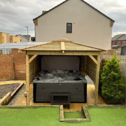 Brentano Wooden Hot Tub Gazebo With Tinted Dome Roof -Blue Wave Supplies OnyxTubwithBrentanoGazebo Lancaster2Square