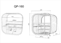 Hekla Cube 160 - 2 Person Outdoor Sauna -Blue Wave Supplies Q160dimensions scaled